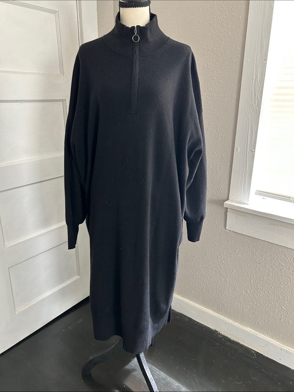 Ava & Viv Black Oversized Half-Zip Turtleneck Sweater Dress